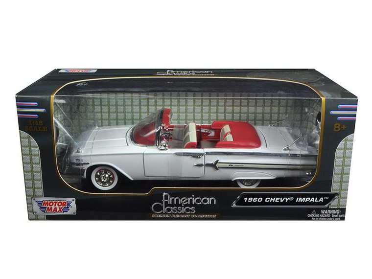 1960 Chevrolet Impala Convertible White 1/18 Diecast Model Car By Motormax 73110W