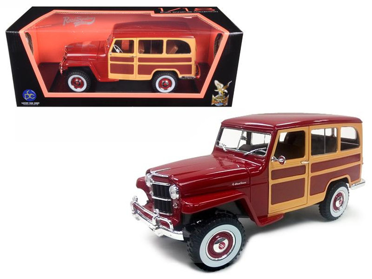 1955 Willys Jeep Station Wagon Burgundy 1/18 Diecast Model Car By Road Signature 92858BUR