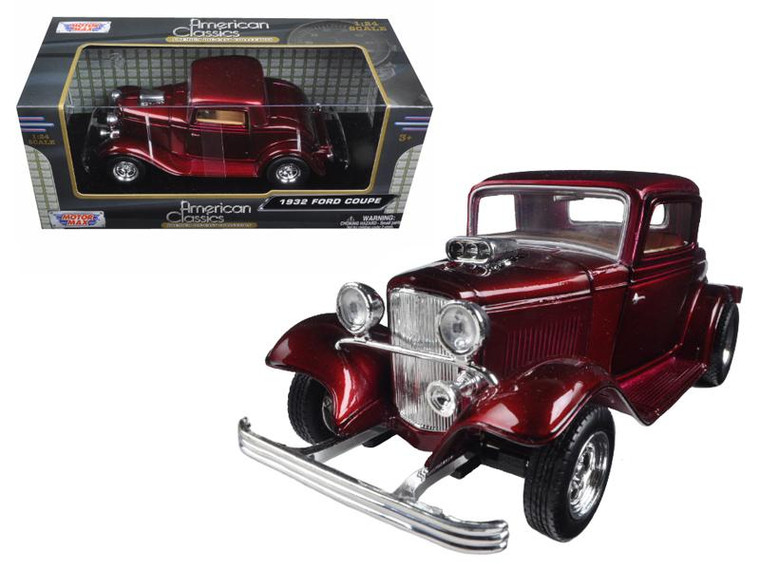 1932 Ford Coupe Burgundy 1/24 Diecast Model Car By Motormax (Pack Of 2) 73251BUR