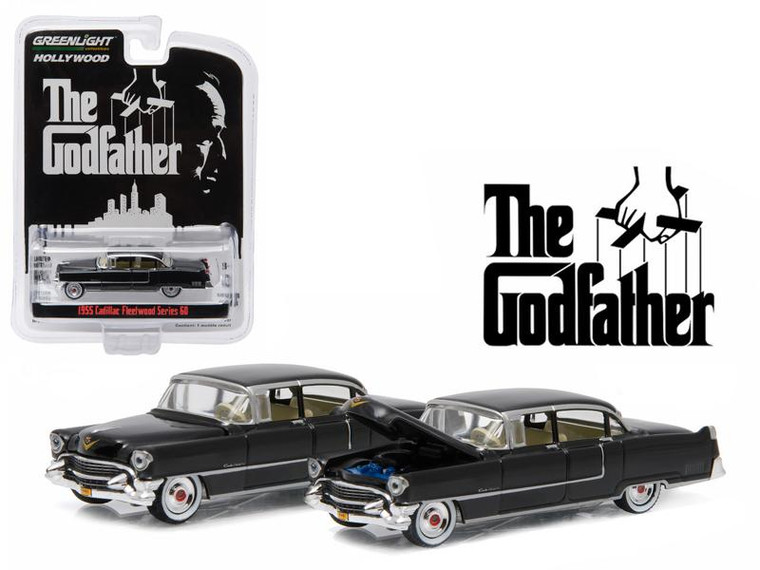 1955 Cadillac Fleetwood Series 60 Special Black "The Godfather" (1972) Movie " Hollywood Series" Release 14 1/64 Diecast Model Car By Greenlight" (Pack Of 3) 44740B