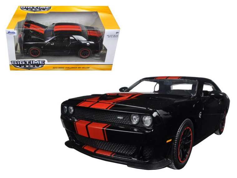 2015 Dodge Challenger Srt Hellcat Black With Red Stripes "Big Time Muscle" 1/24 Diecast Model Car By Jada" 97855