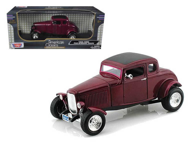 1932 Ford Five Window Coupe Burgundy 1/18 Diecast Model Car By Motormax 73171bur