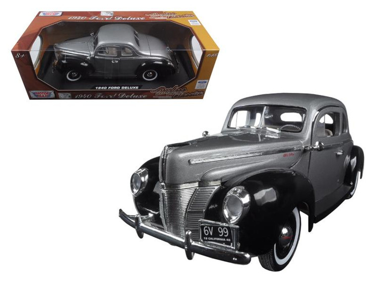 1940 Ford Deluxe Grey With Black "Timeless Classics" 1/18 Diecast Model Car By Motormax " 73108TC-GRY-BK