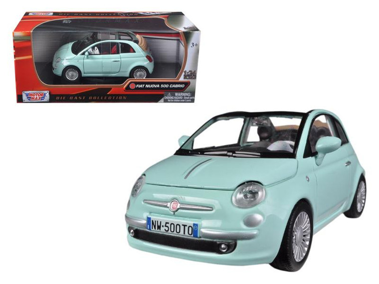 Fiat 500 Nuova Cabrio Green 1/24 Diecast Model Car By Motormax (Pack Of 2) 73374grn