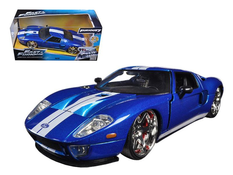 Ford Gt Blue With White Stripes "Fast & Furious 7" (2015) Movie 1/24 Diecast Model Car By Jada" (Pack Of 2) 97177