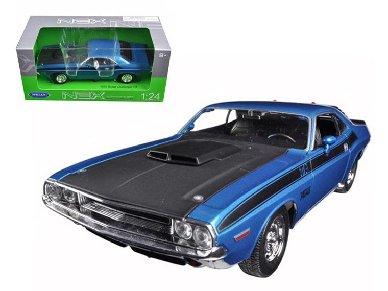 1970 Dodge Challenger T/A Blue With Black Hood 1/24-1/27 Diecast Model Car By Welly 24029bl