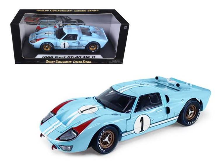 1966 Ford Gt40 Mark Ii #1 Light Blue 1/18 Diecast Model Car By Shelby Collectibles SC411