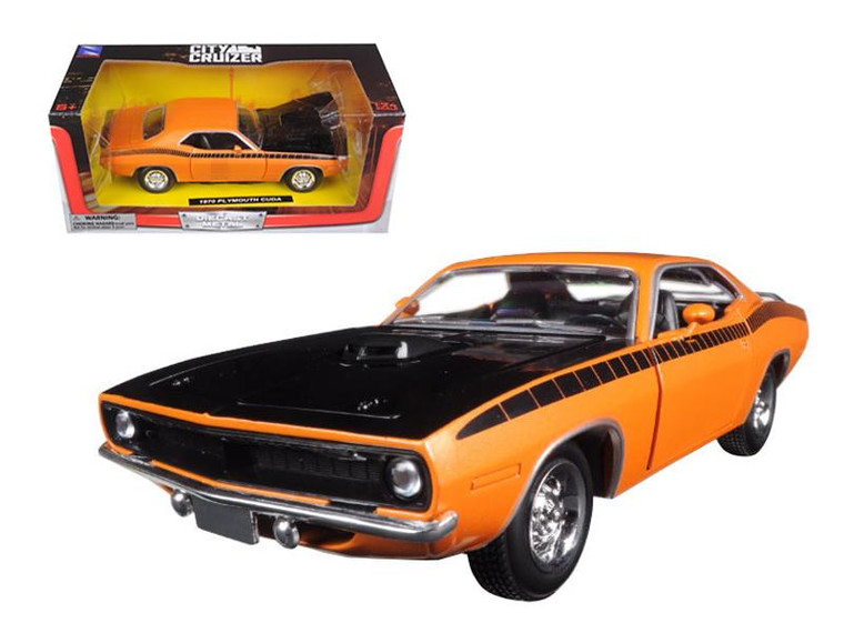 1970 Plymouth Cuda Orange With Black Hood And Stripes 1/24 Diecast Model Car By New Ray (Pack Of 2) 71873B