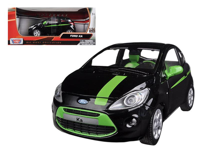Ford Ka Black And Green 1/24 Diecast Model Car By Motormax (Pack Of 2) 73382bk