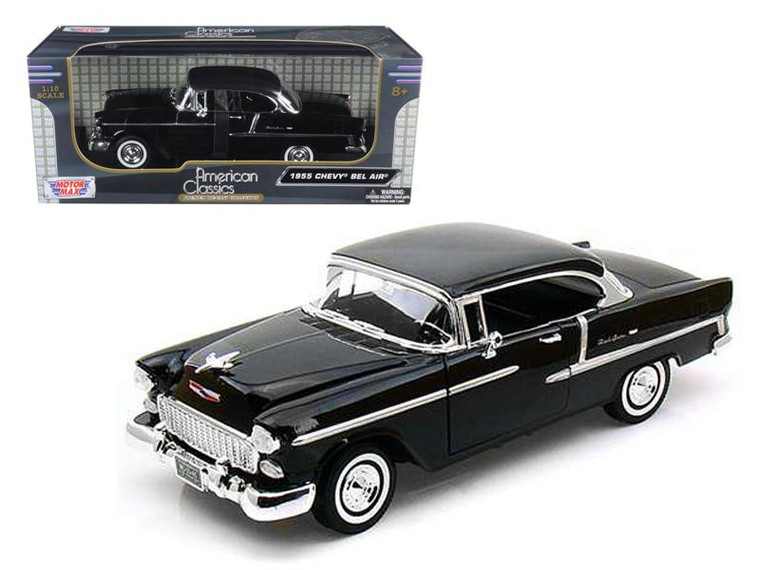 1955 Chevrolet Bel Air Hard Top Black 1/18 Diecast Car Model By Motormax 73185bk By Diecast Models