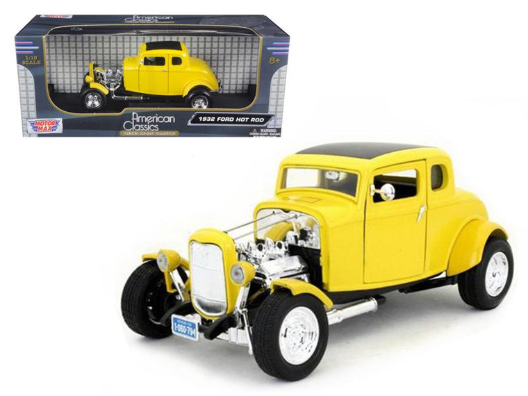 1932 Ford Coupe Hot Rod Yellow 1/18 Diecast Model Car By Motormax 73172y