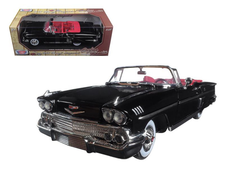 1958 Chevrolet Impala Convertible Black With Red Interior "Timeless Classics" 1/18 Diecast Model Car By Motormax" 73112BK-TC