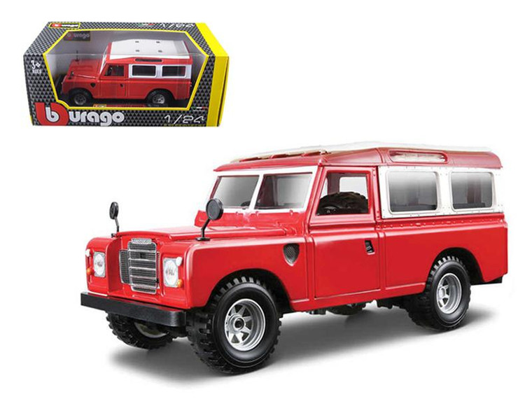 Old Land Rover Red 1/24 Diecast Model Car By Bburago (Pack Of 2) 22063r