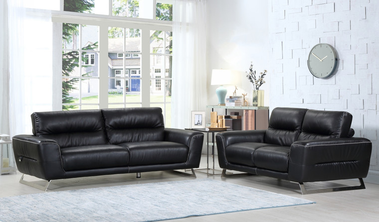 Homeroots 68" X 39" X 34" Modern Black Leather Sofa And Loveseat 343846