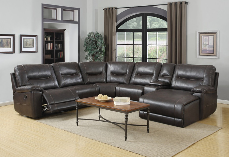 Homeroots 251'' X 41'' X 40'' Modern Dark Brown Leather Sectional 343961