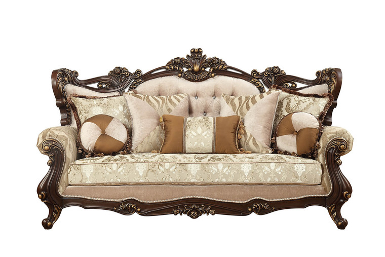 Homeroots 42" X 90" X 51" Fabric Walnut Upholstery Wood Leg/Trim Sofa W/7 Pillows 348225