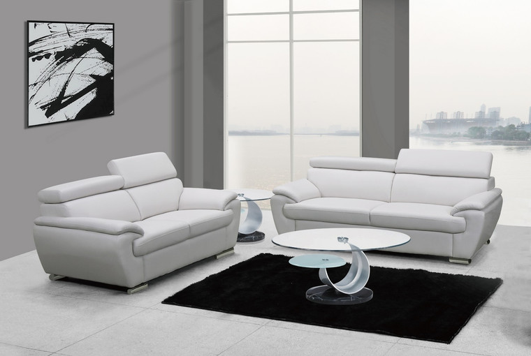 Homeroots 69" X 38" X 32-39" Modern White Leather Sofa And Loveseat 343849