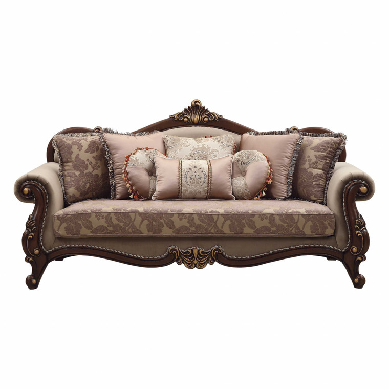 Homeroots 38" X 88" X 45" Fabric Walnut Upholstery Wood Leg/Trim Sofa W/8 Pillows 348219