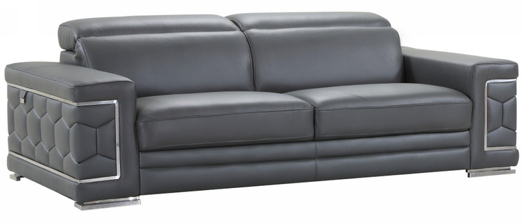 Homeroots 89" Sturdy Dark Gray Leather Sofa 329589
