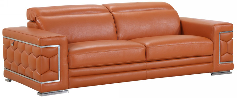 Homeroots 89" Sturdy Camel Leather Sofa 329585