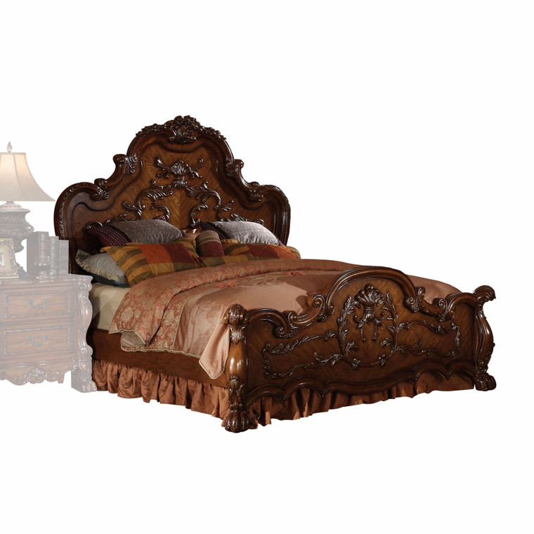 Homeroots 88" X 92" X 76" Cherry Oak Wood Poly Resin Eastern King Bed 348166