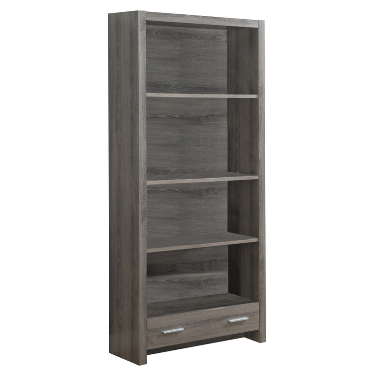 Homeroots 12" X 31.5" X 71.25" Dark Taupe, Particle Board, Hollow-Core - Bookcase With A Storage Drawer 333370