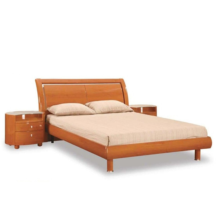 Homeroots 86'' X 91'' X 41'' Modern Eastern King High Gloss Cherry Bed 343978