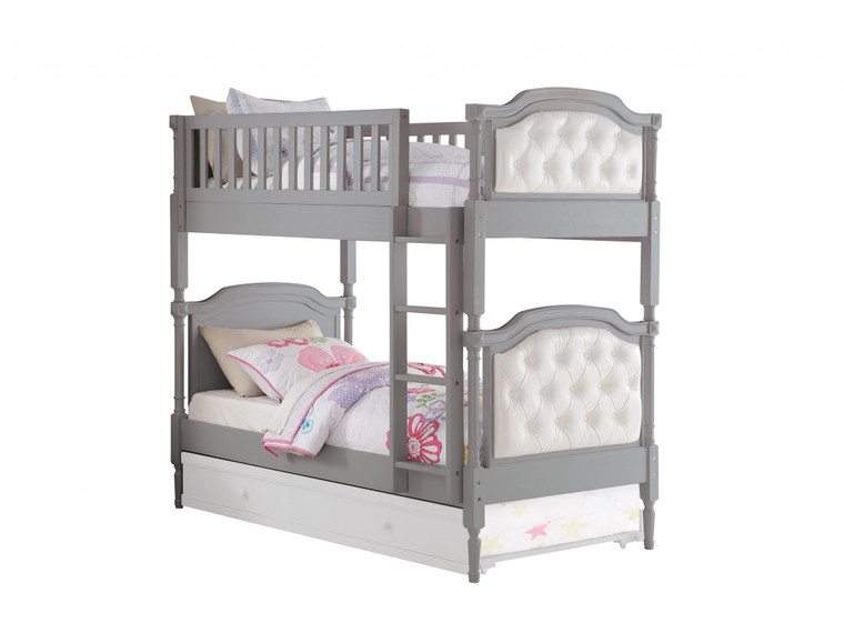 Homeroots 81" X 43" X 75" Twin Over Twin Antique Gray And Pearl Pu Bunk Bed 332369