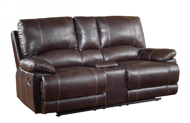 Homeroots 41" Stylish Brown Leather Console Loveseat 329410