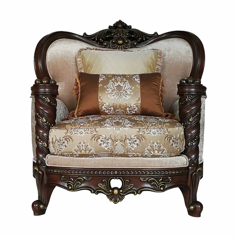 Homeroots 37" X 46" X 49" Fabric Dark Walnut Upholstery Wood Leg/Trim Chair W/2 Pillows 347245