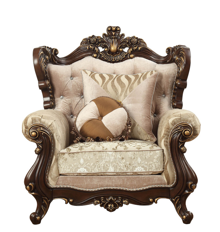 Homeroots 36" X 45" X 51" Fabric Walnut Upholstery Wood Leg/Trim Chair W/2 Pillows 347251