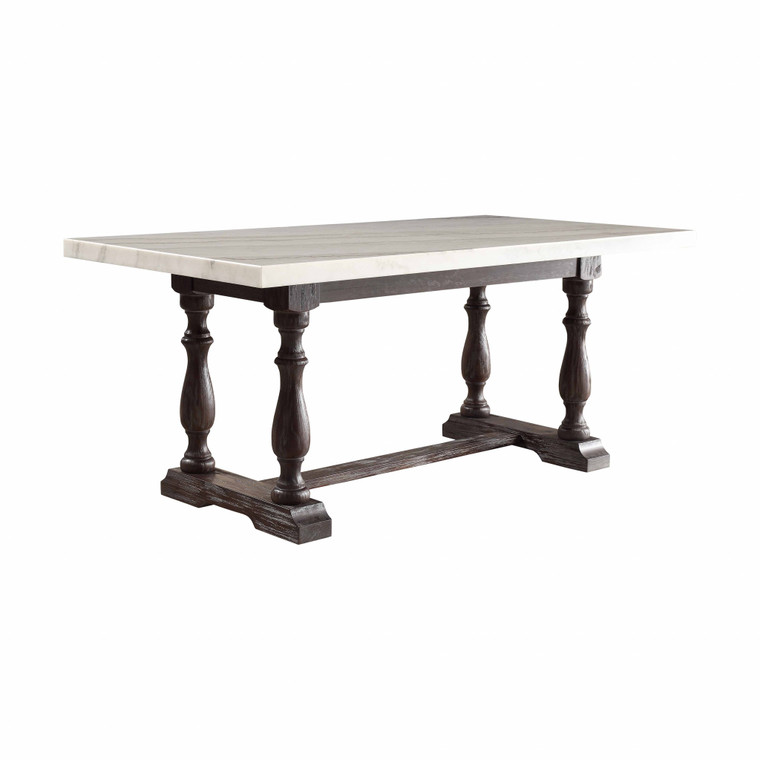 Homeroots 38" X 72" X 31" White Marble Weathered Espresso Wood Dining Table 347309
