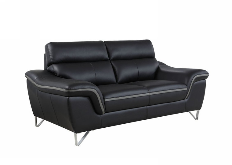 Homeroots 36" Contemporary Black Leather Loveseat 329496