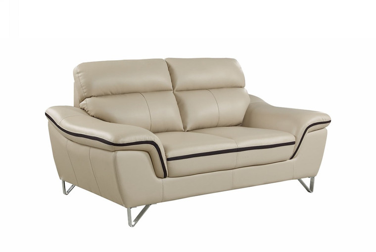 Homeroots 36" Contemporary Beige Leather Loveseat 329492
