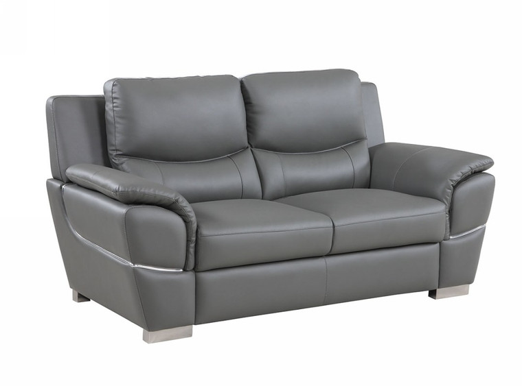 Homeroots 37" Chic Grey Leather Loveseat 329484