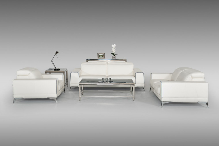 Estro Salotti Bolton Italian Modern White & Blue Leather Sofa Set