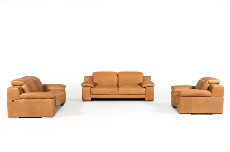 Estro Salotti Evergreen Italian Modern Cognac Leather Sofa Set