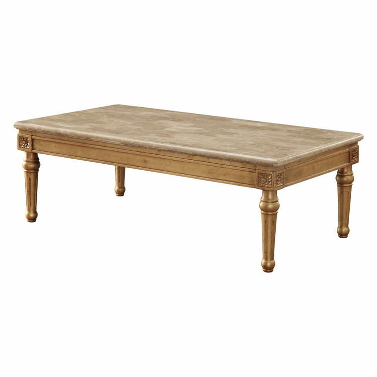 Homeroots 32" X 57" X 20" Marble Antique Gold Wood Coffee Table 347415
