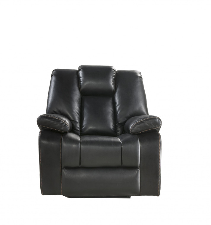 Homeroots 39" X 39" X 43" Black Leather-Aire Upholstery Recliner (Power Motion) 347295
