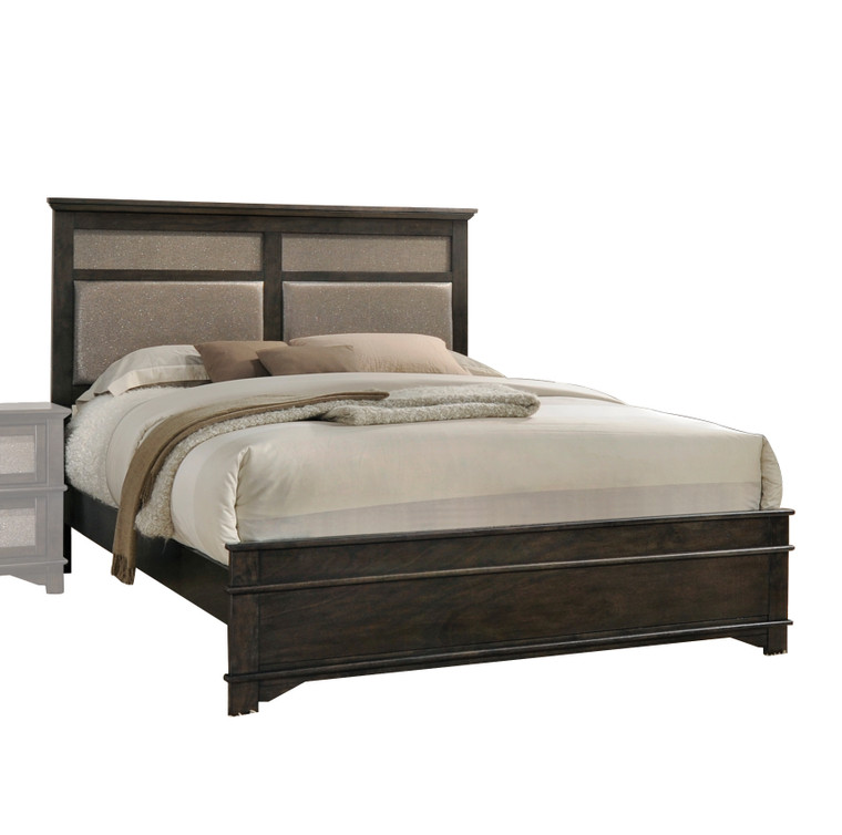 Homeroots 65" X 85" X 52" Copper Pu Dark Walnut Wood Upholstery Queen Bed 347082