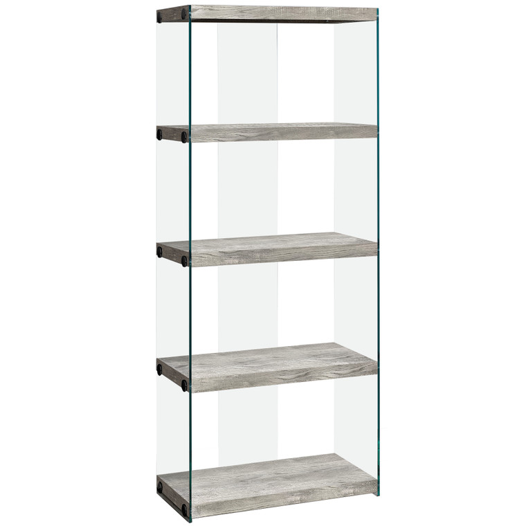 Homeroots 12" X 24" X 58.75" Grey, Particle Board, Tempered Glass - Bookcase 333539