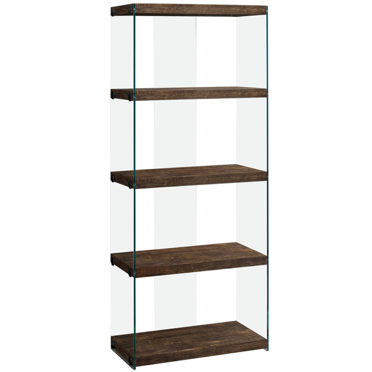 Homeroots 12" X 24" X 58.75" Brown, Particle Board, Tempered Glass - Bookcase 333538