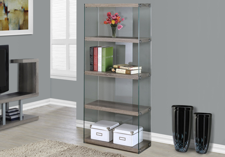 Homeroots 60" Particle Board And Clear Tempered Glass Bookcase 333006