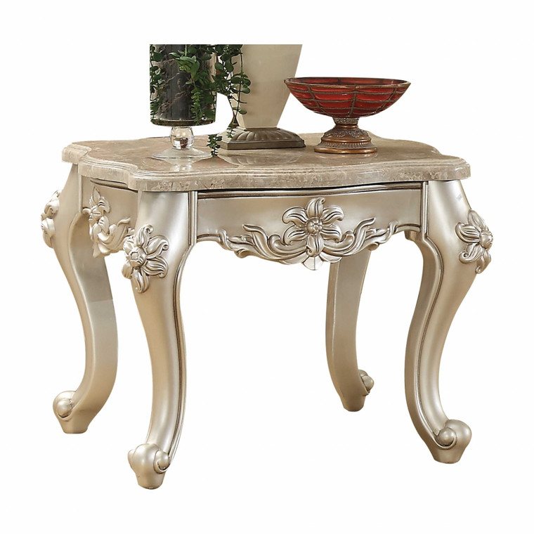Homeroots 31" X 31" X 24" Marble Champagne Wood End Table 347410