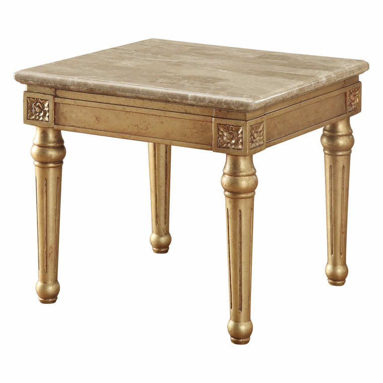Homeroots 26" X 26" X 24" Marble Antique Gold Wood End Table 347416