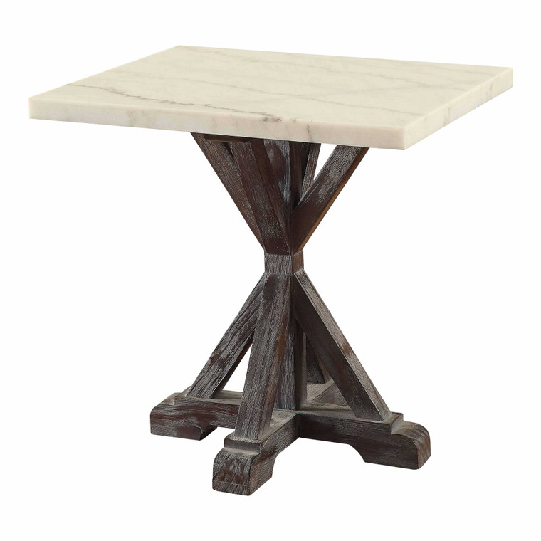 Homeroots 22" X 24" X 23" White Marble Weathered Espresso Wood End Table 347451
