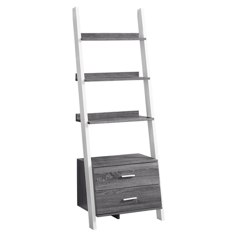 Homeroots 16.75" X 25.5" X 69" Grey, White, Particle Board, Hollow-Core - Bookcase With 2 Storage Drawers 332944