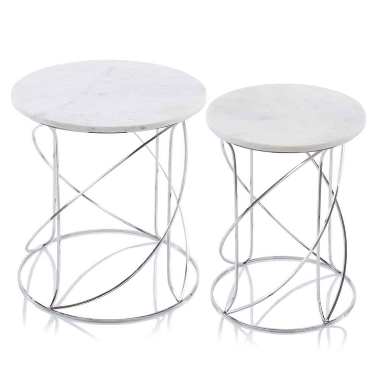 Homeroots 18" X 18" X 20.5" Buffed, White, Nested - Marble Tables Set Of 2 354675