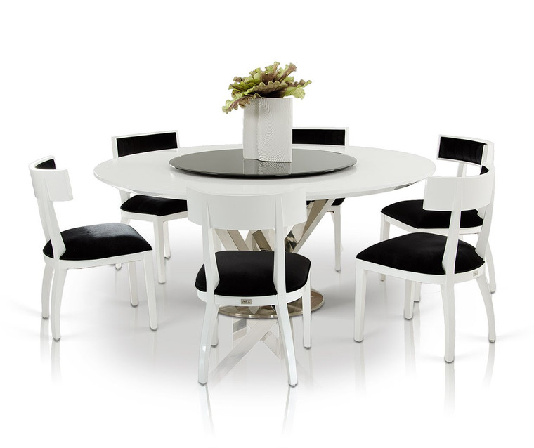 A&X Spiral - Modern Round White Dining Table With Lazy Susan