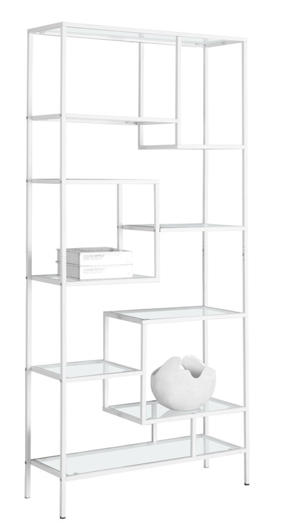 Homeroots 12" X 32" X 72" White, Clear, Tempered Glass, Metal - Bookcase 333393